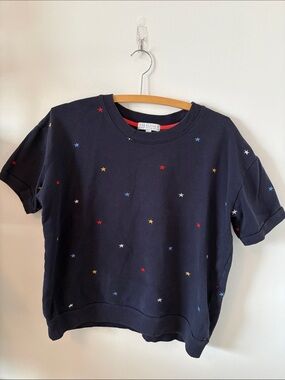 Navy Short-Sleeve Sweatshirt with Red, Yellow, Light Blue & White Stars